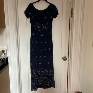 Elegant Navy Blue Embroidered Dress